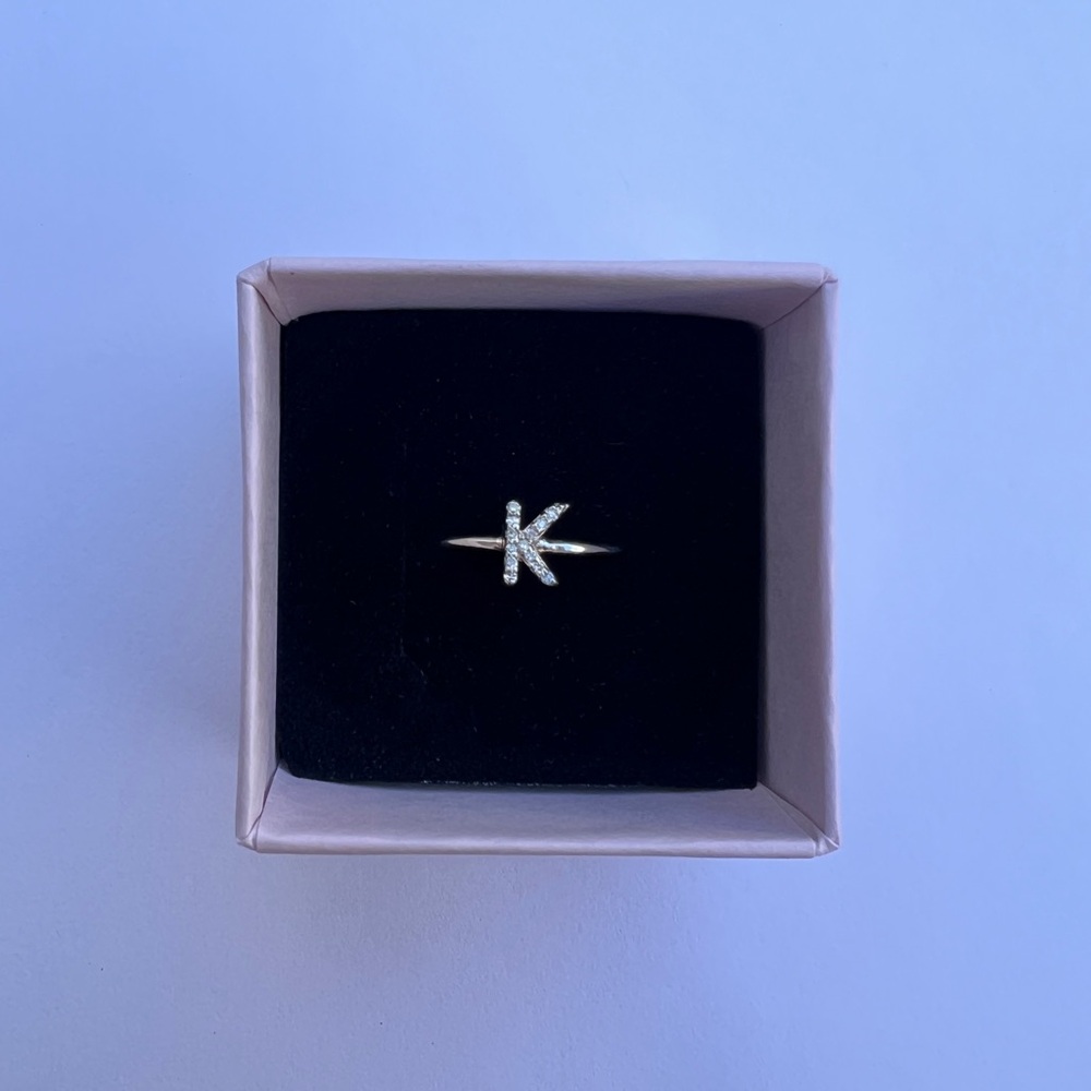 Amelia Rose Diamond & Sterling Silver Initial 'K' Ring